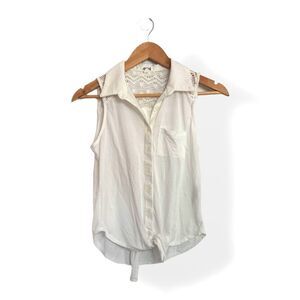 White Collared Front Tie Button Up Blouse